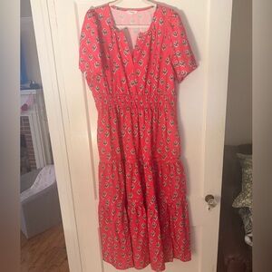 🌸 Chic Soul Pink Floral Tiered Midi Dress – Size 1X 🌸